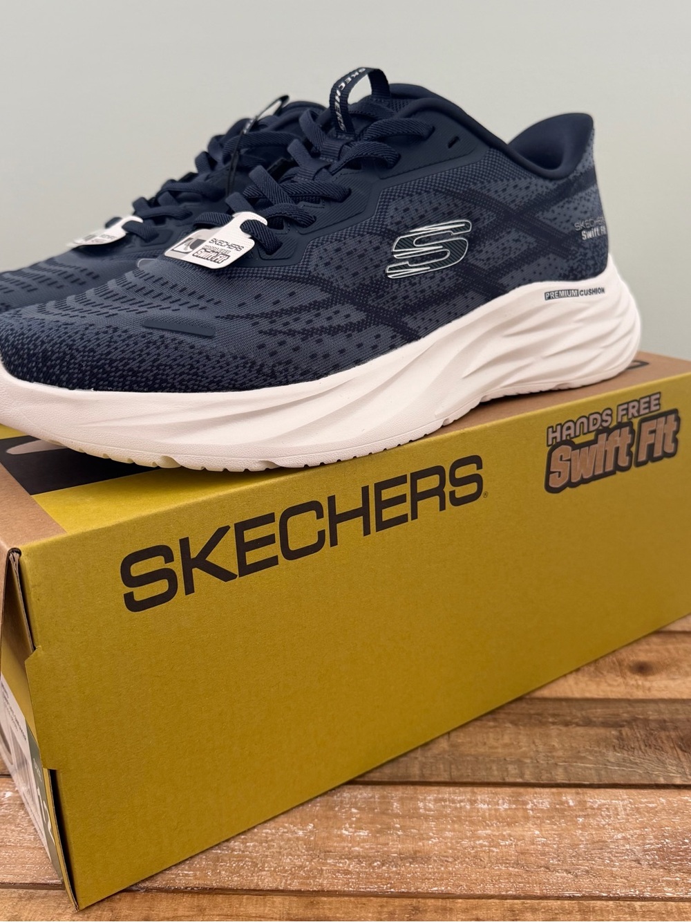 Skechers Navy and White Knit Performance Sneakers - Picture 2 of 11